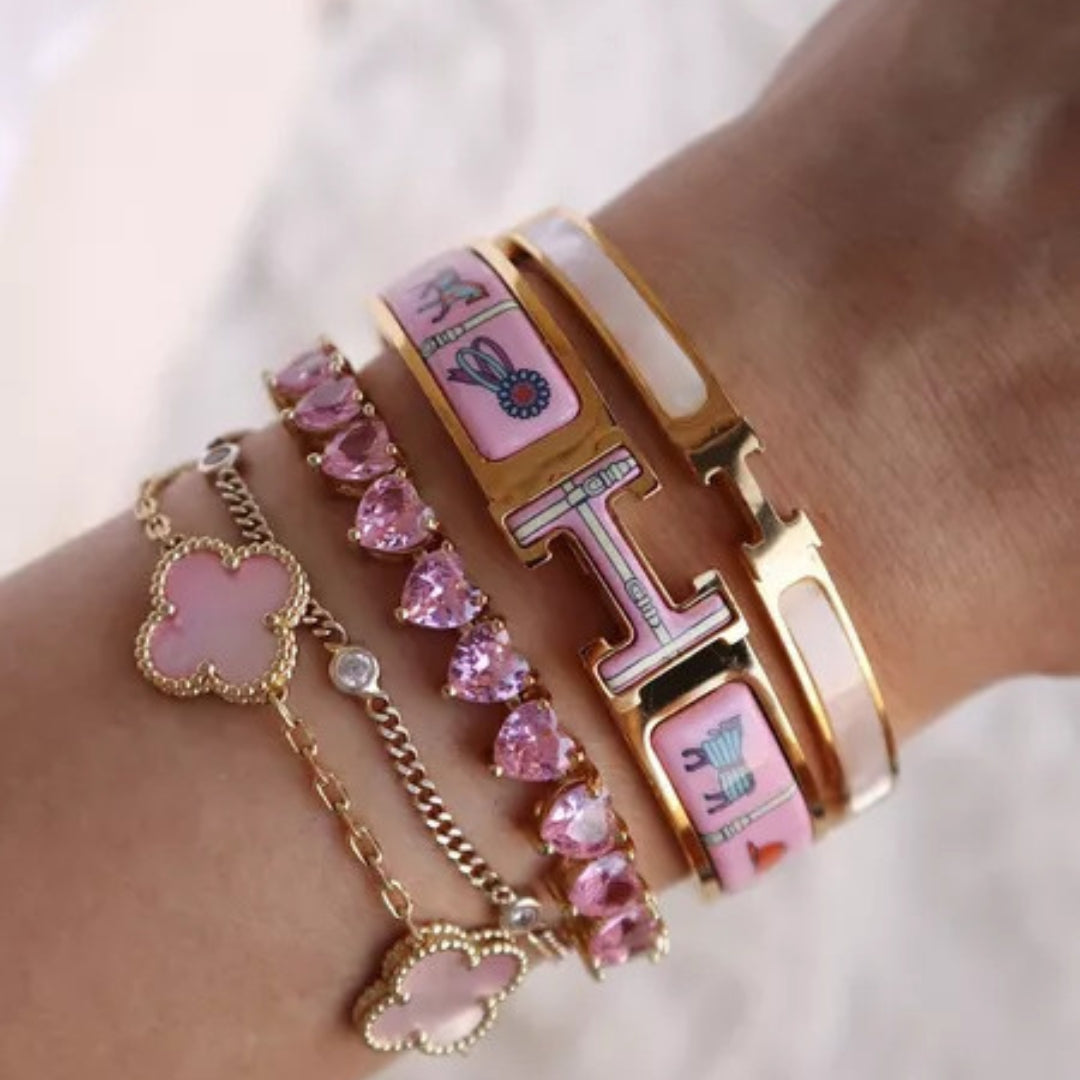Ziri Bracelet With Pink Stone - GOLD