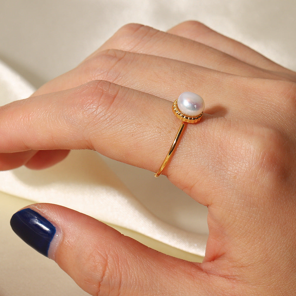 Solitaire Gold Pearl Ring