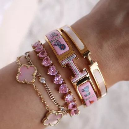 Ziri Bracelet With Pink Stone - GOLD