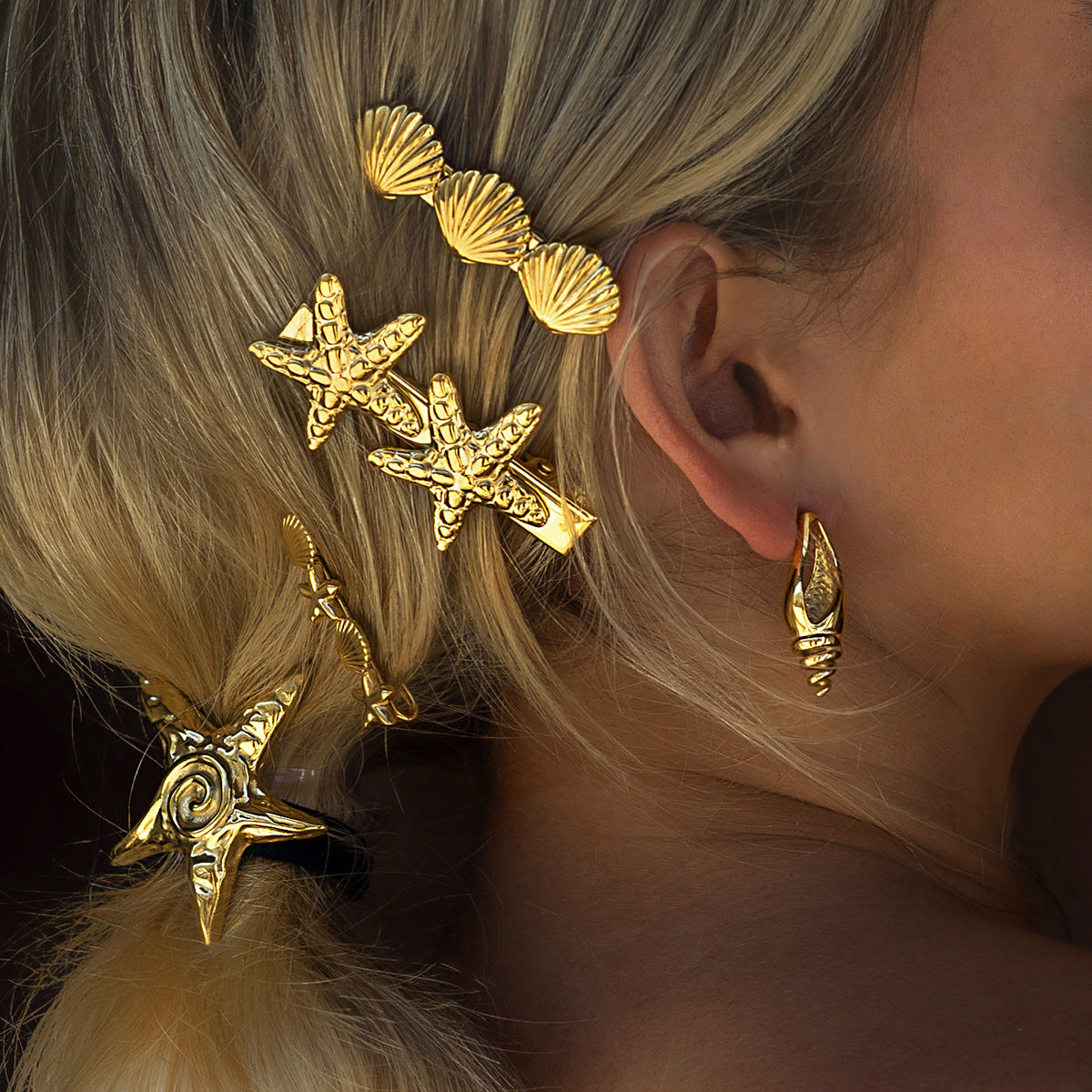 Tropischer Seestern, goldene Haarspange