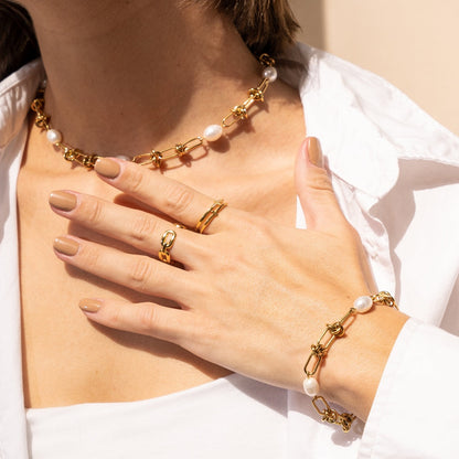 Perlenknotenarmband - Gold