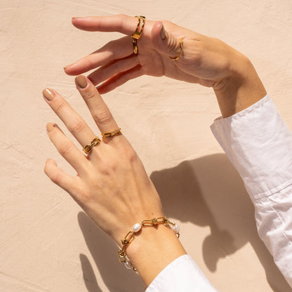 Perlenknotenarmband - Gold